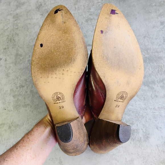 Gaja Italy Leather Mules Womens 39 US 9 Brown Pointed Toe Studs Western Cowgirl - Picture 8 of 12